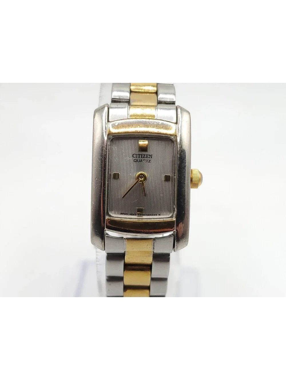 Citizen Quartz Watch Womens New Battery Two-Tone Silver Line Dial Rectangle 17mm